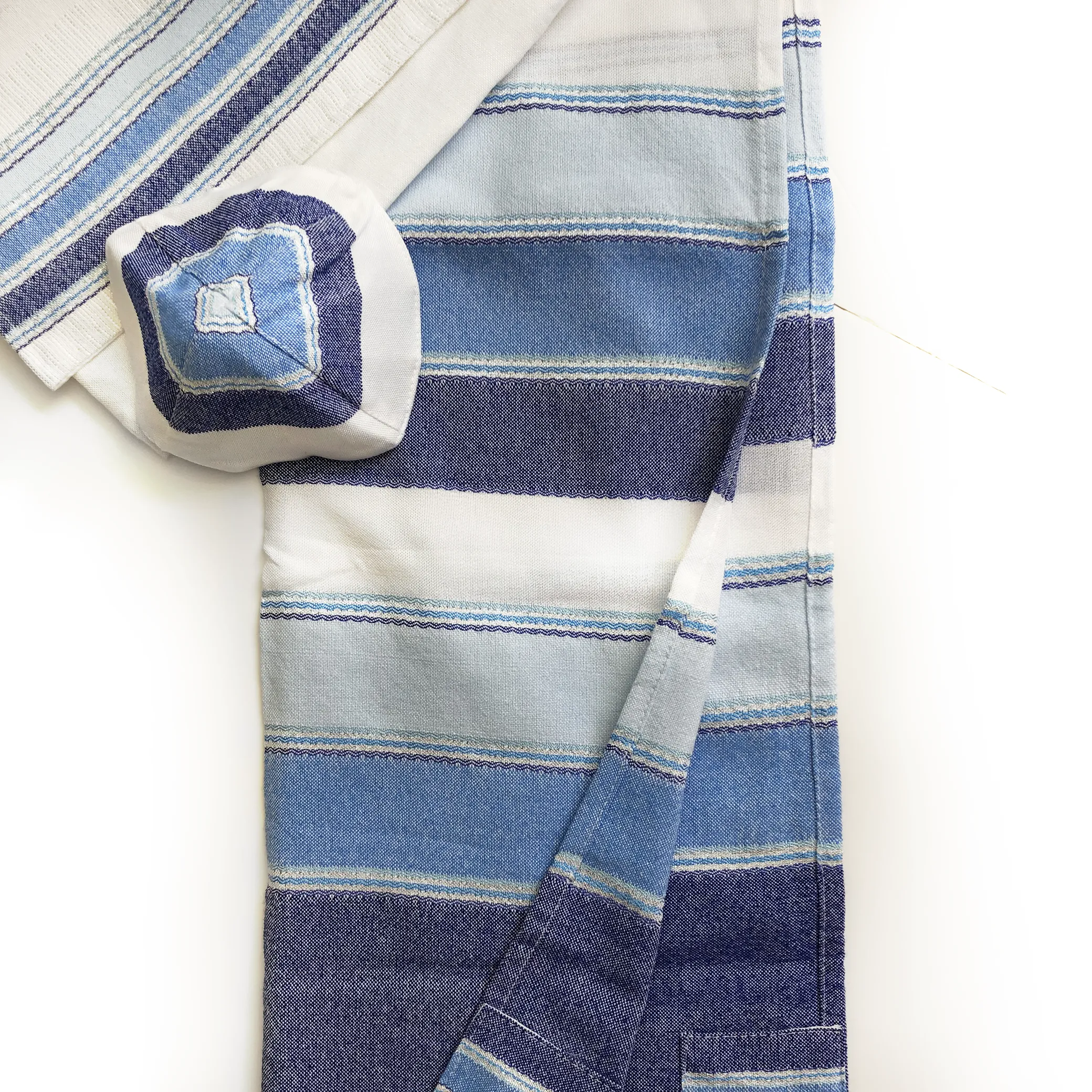 Noam - Cotton Tallit - 3 Blues and Silver on White