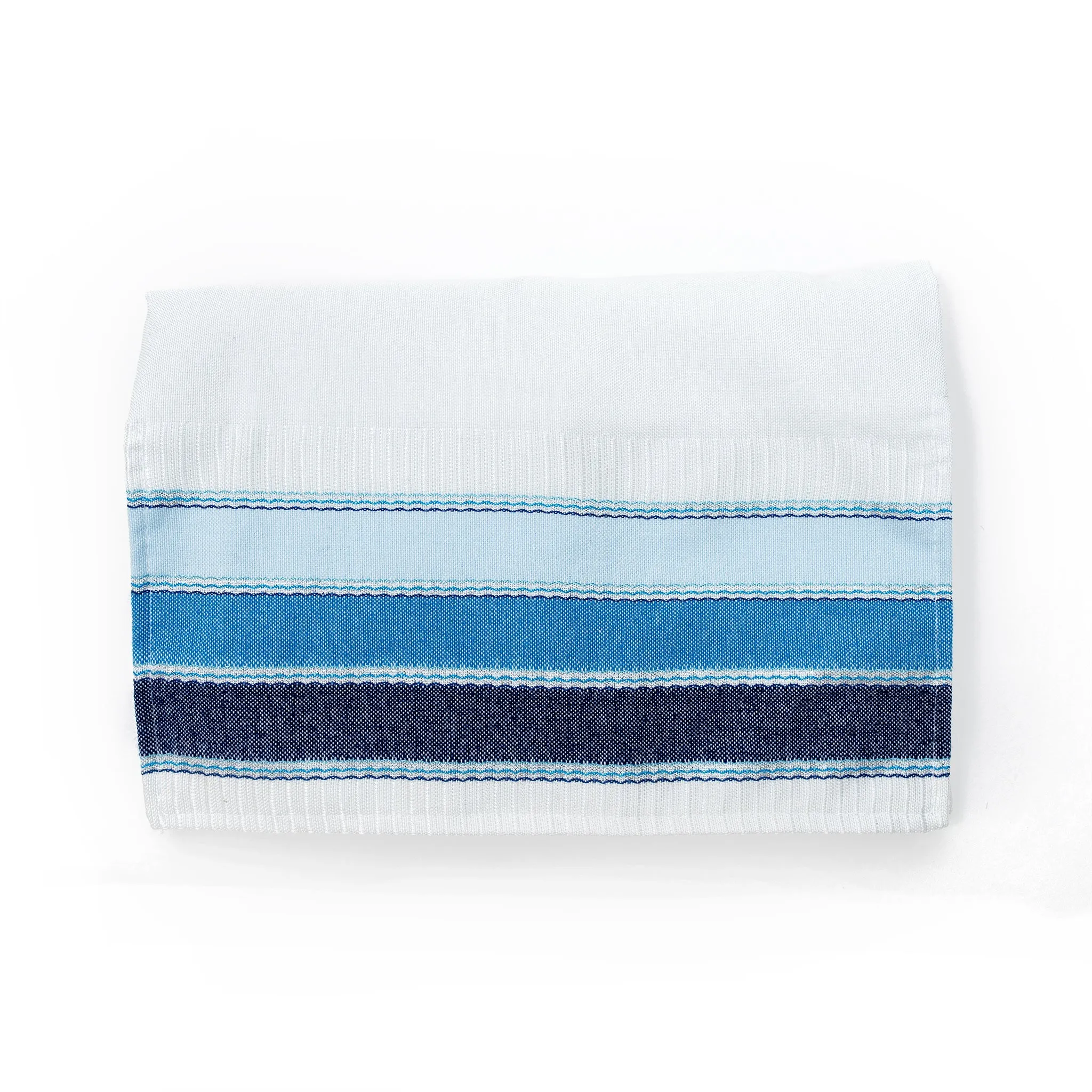 Noam - Silk Tallit - 3 Blues and Silver on White