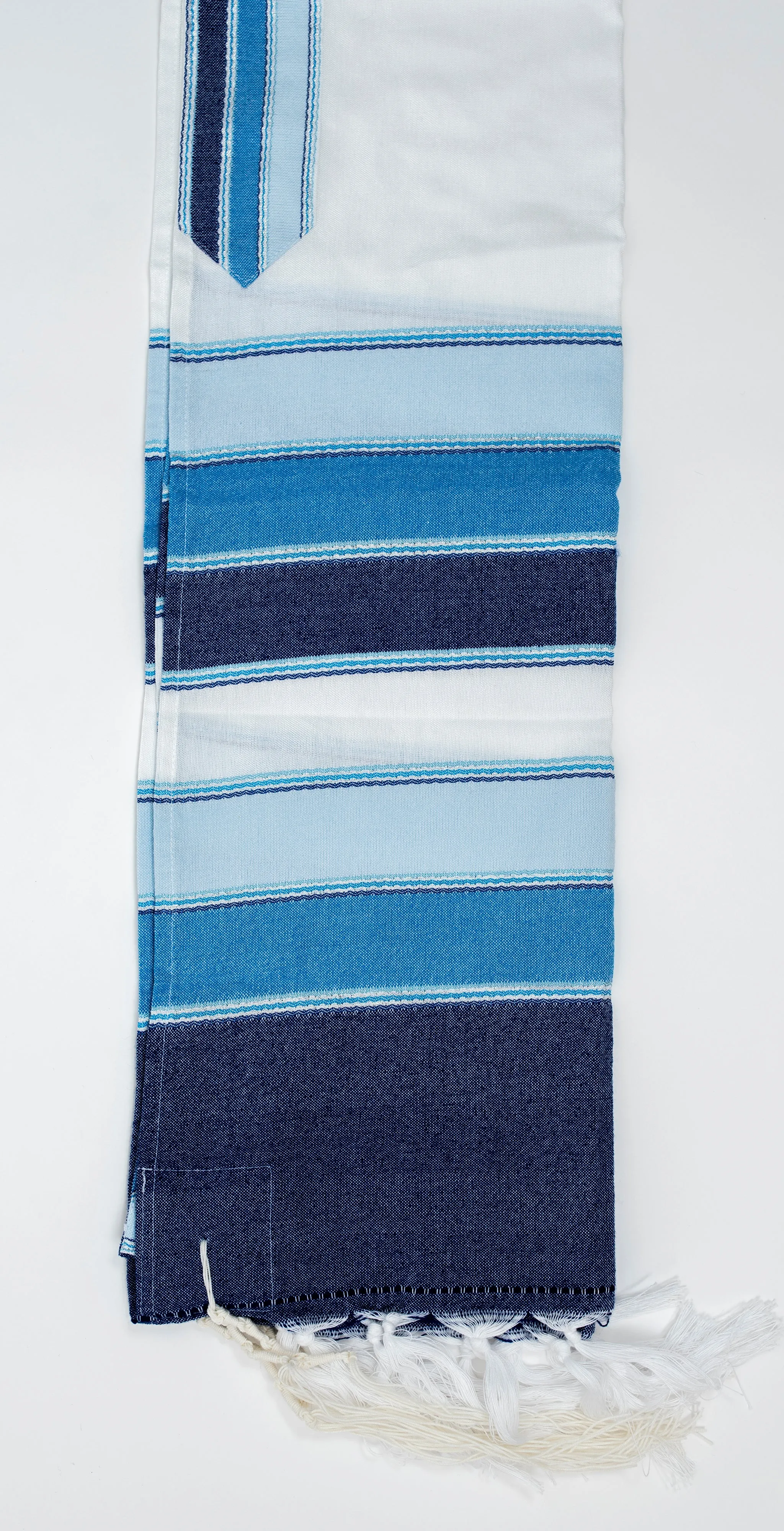 Noam - Silk Tallit - 3 Blues and Silver on White