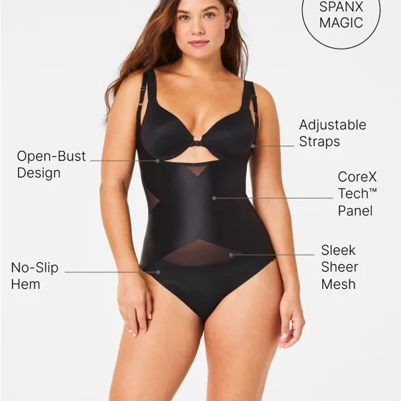 NWT Spanx Very Black Satin-X Open Bust Cami