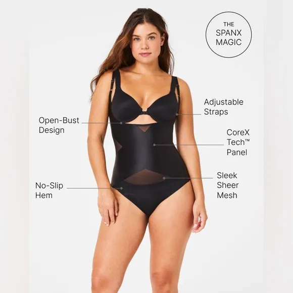 NWT Spanx Very Black Satin-X Open Bust Cami