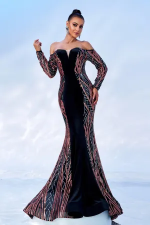 Off Shoulder Sequin Mermaid Evening Dress