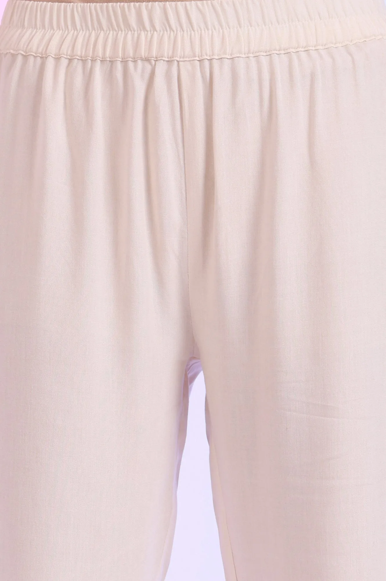 Off White Yarn Dyed Cotton Blend Flarred Kurta with Trousers & Dupatta Set