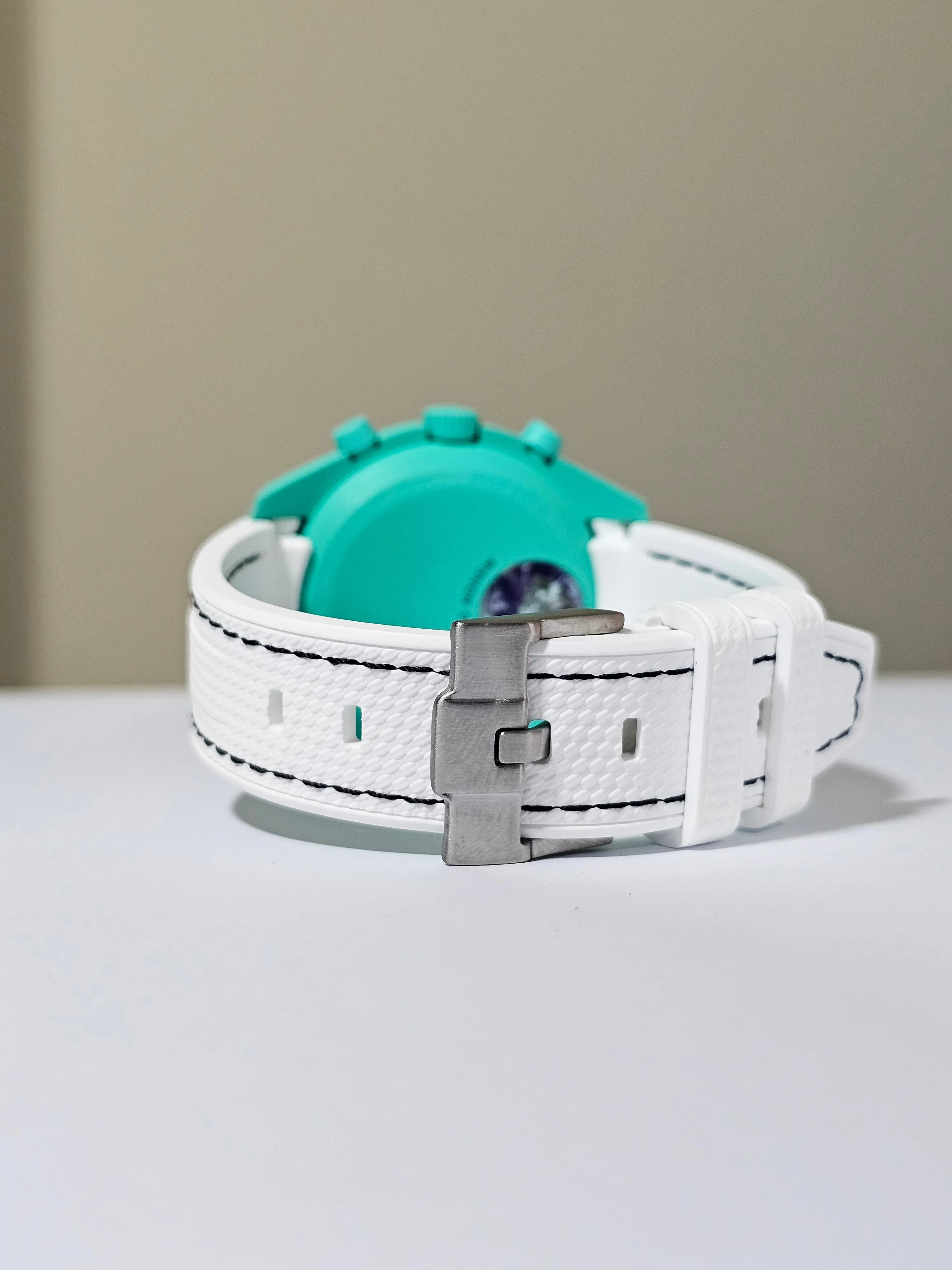 Omega X Swatch MoonSwatch Strap: Stitched Rubber Woven - Polar Lights White