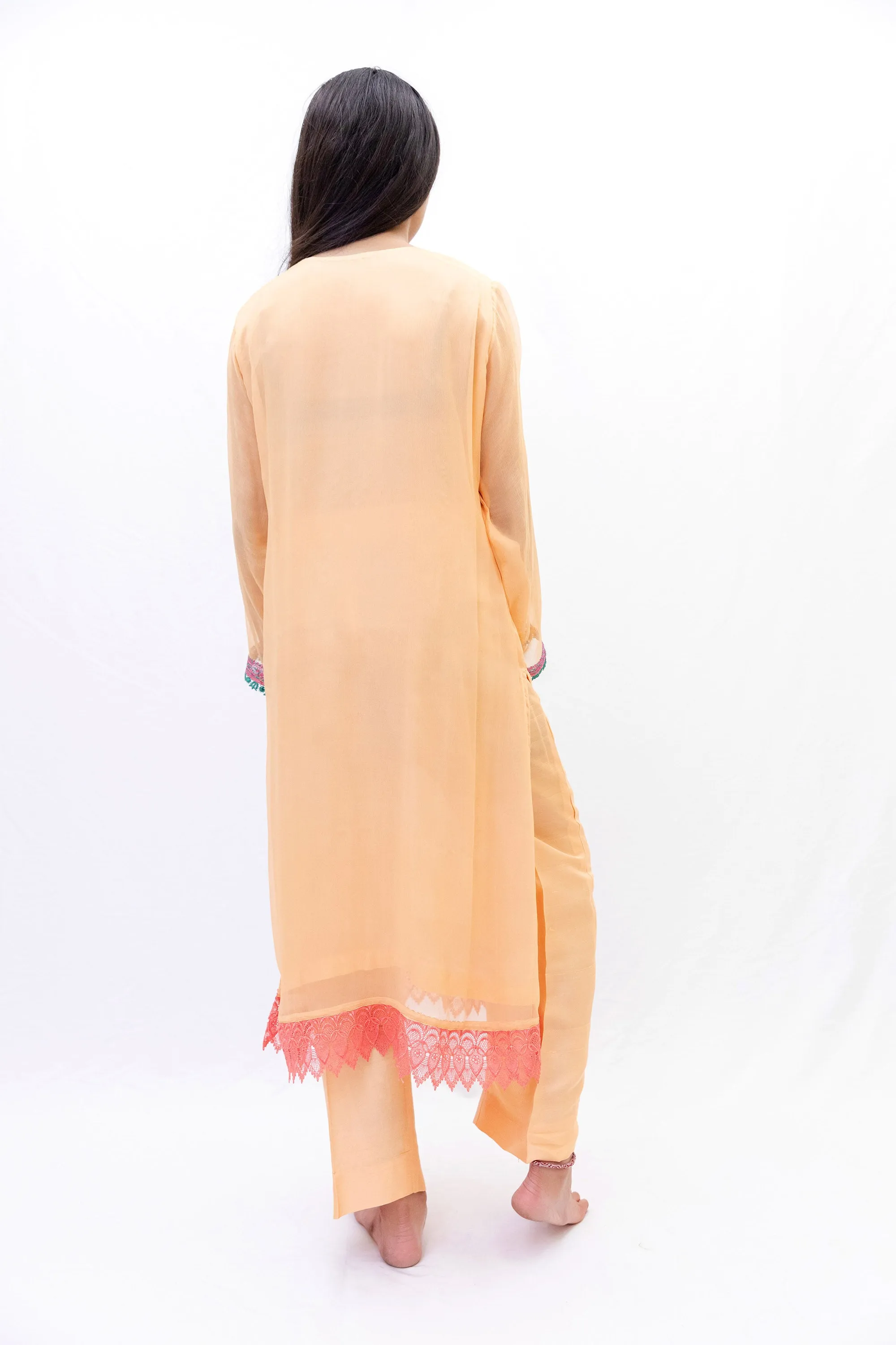 Orange Silk Salwar Kameez - Kashmir Suit