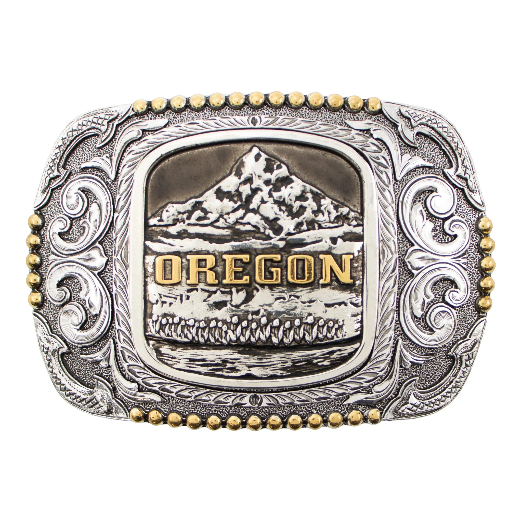 Oregon — Scrolled Rectangle Bead Edge Buckle