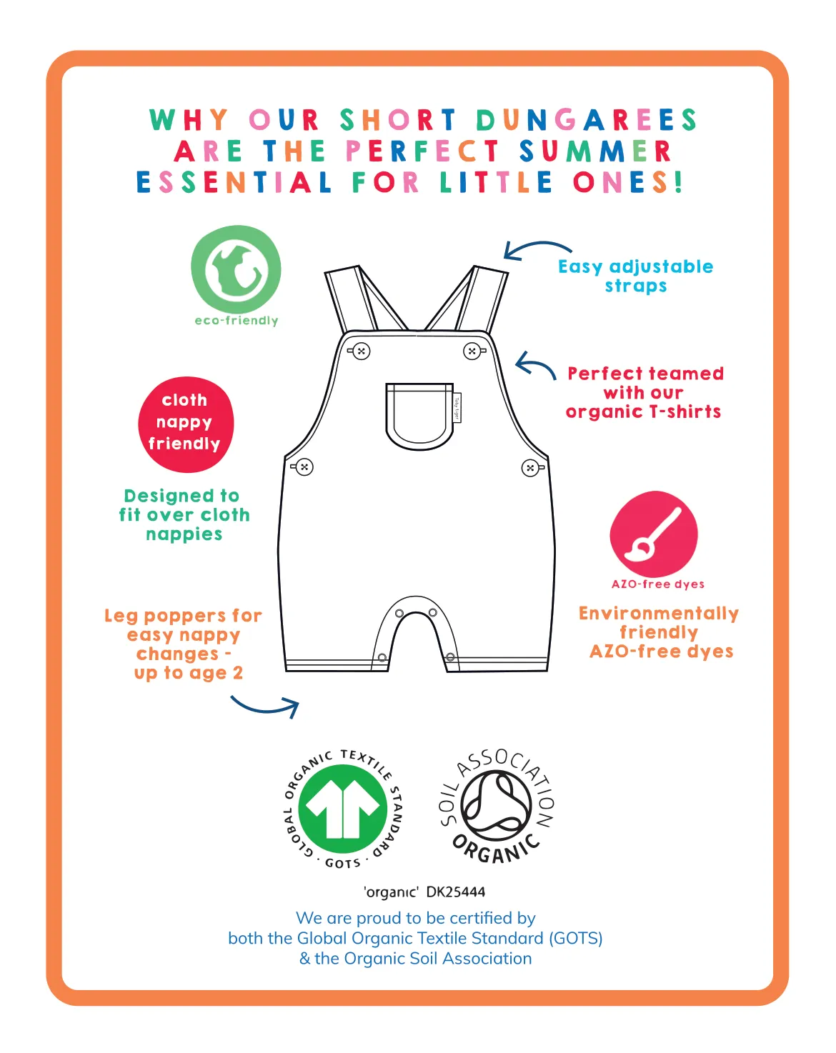 Organic Turtle Applique Dungaree Shorts