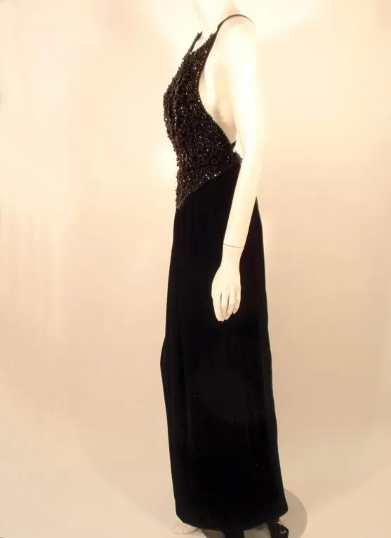 OSCAR DE LA RENTA Black Velvet Beaded Gown Halter Top Size 6