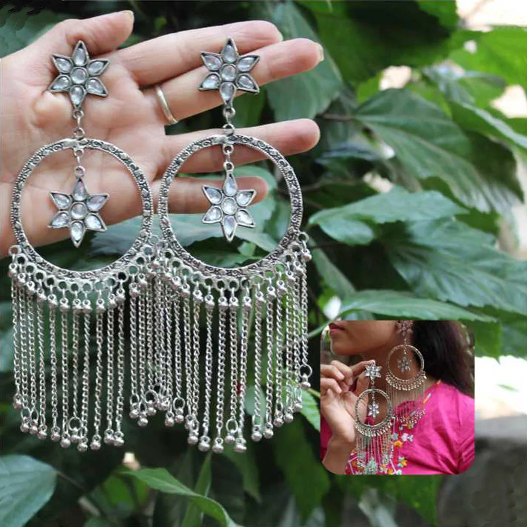 Pack of 2 Lord Ganesha Stud and Moon Star Chandelier Earrings