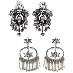 Pack of 2 Lord Ganesha Stud and Moon Star Chandelier Earrings