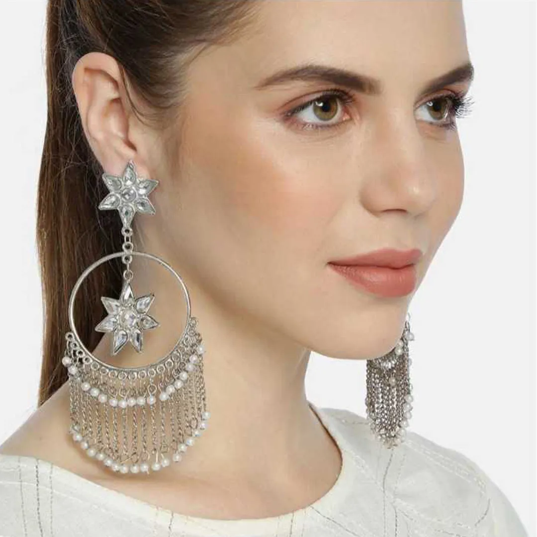 Pack of 2 Lord Ganesha Stud and Moon Star Chandelier Earrings