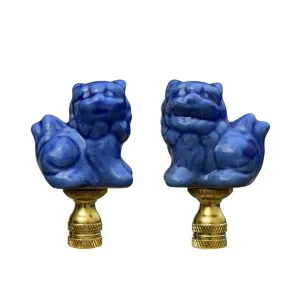 Pair of Foo Lion Finials in Blue