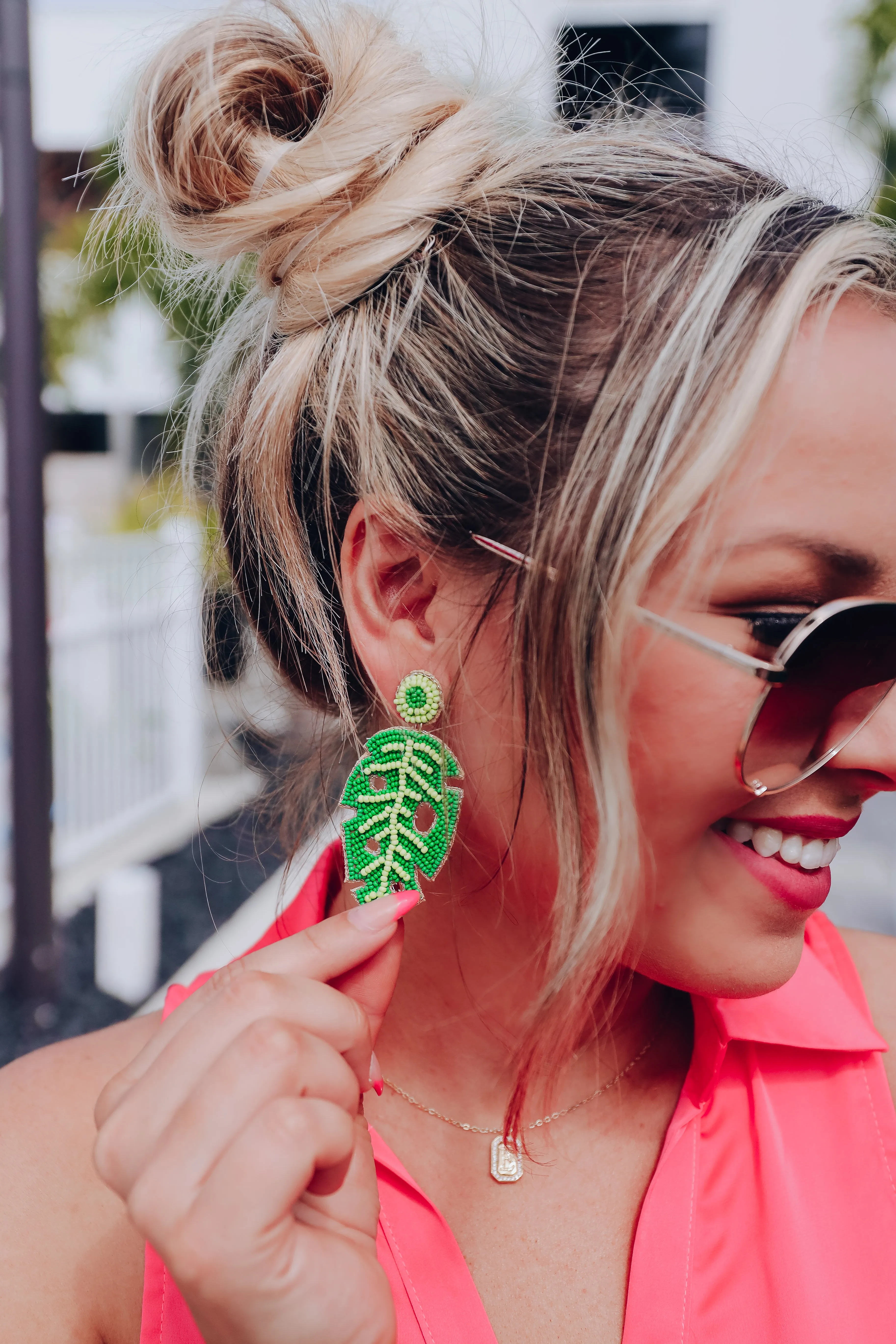 Palm Leaf Beaded Earrings
