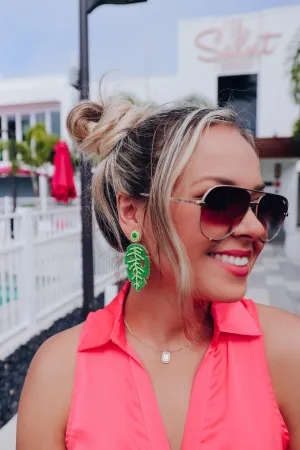 Palm Leaf Beaded Earrings