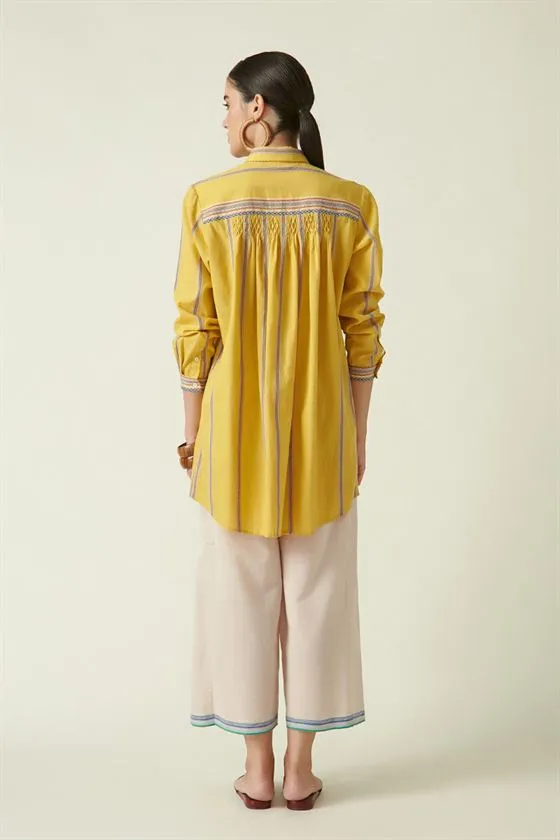Payal Pratap   I  Annex  Meshima Buttoned Down Top Cotton Handloom Yellow Transition Edit 1T-13