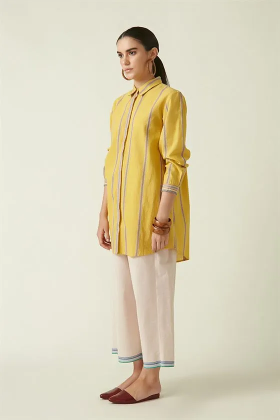 Payal Pratap   I  Annex  Meshima Buttoned Down Top Cotton Handloom Yellow Transition Edit 1T-13