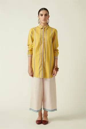 Payal Pratap   I  Annex  Meshima Buttoned Down Top Cotton Handloom Yellow Transition Edit 1T-13