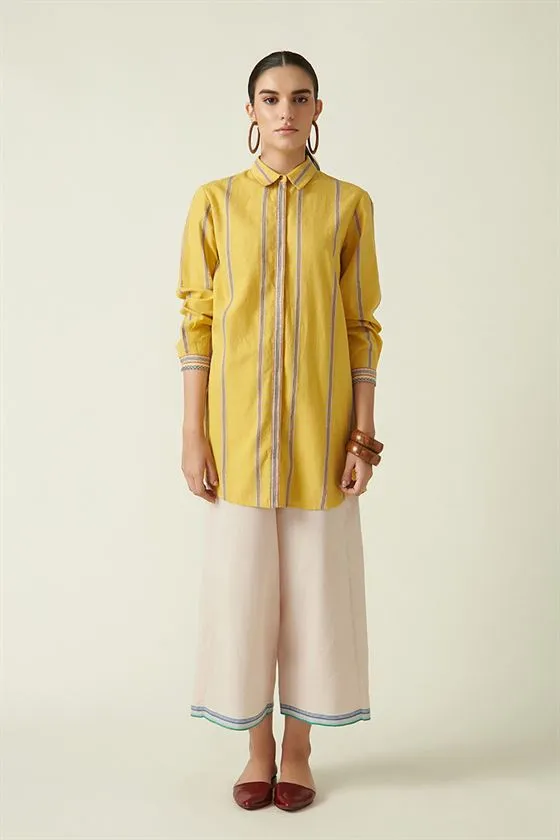 Payal Pratap   I  Annex  Meshima Buttoned Down Top Cotton Handloom Yellow Transition Edit 1T-13