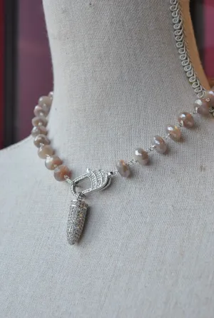 PEACH MOONSTONES CHOKER STYLE NECKLACE WITH DETACHABLE CHARM / DOUBLE BRACELET