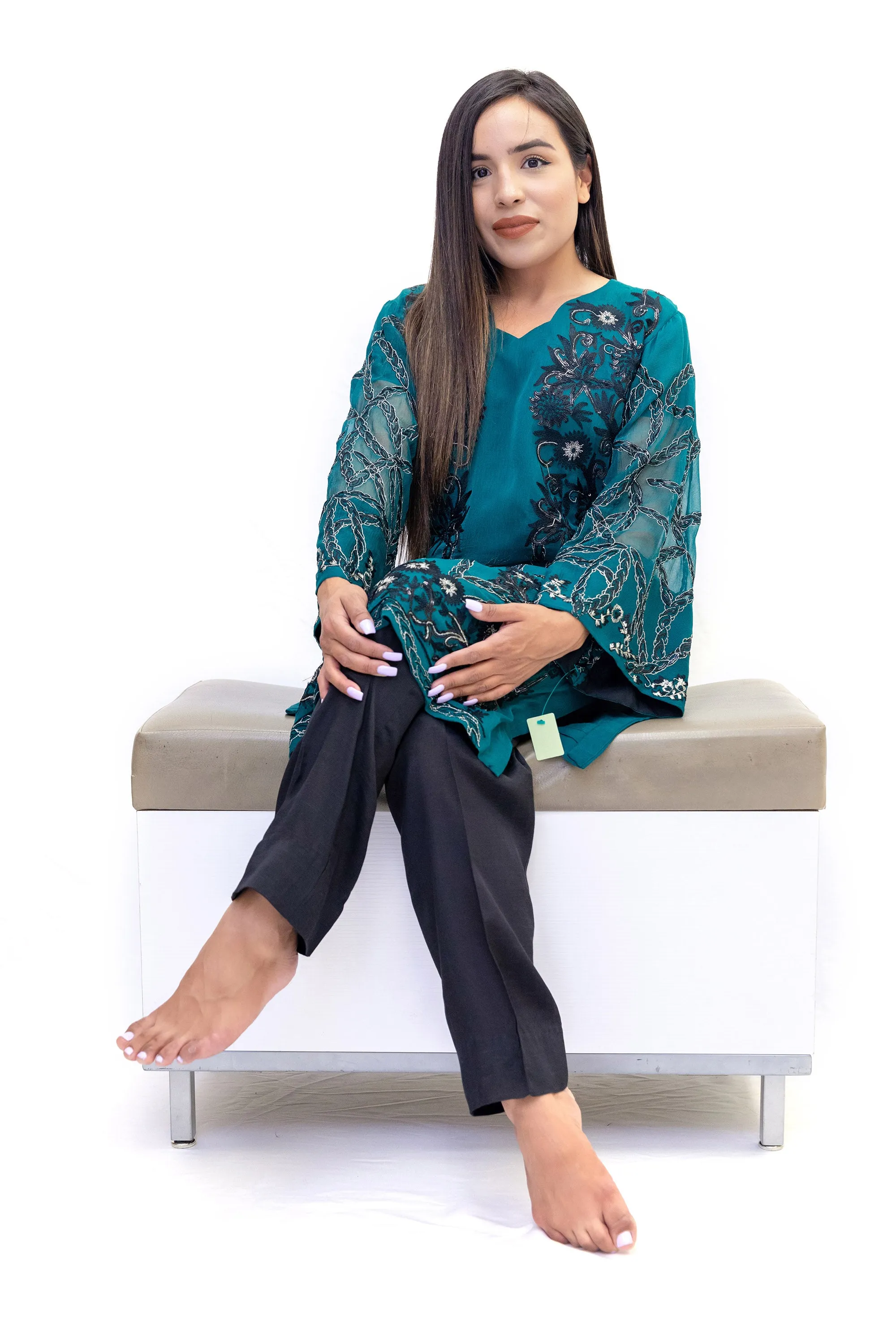 Peacock Blue Chiffon Salwar Kameez - Suit