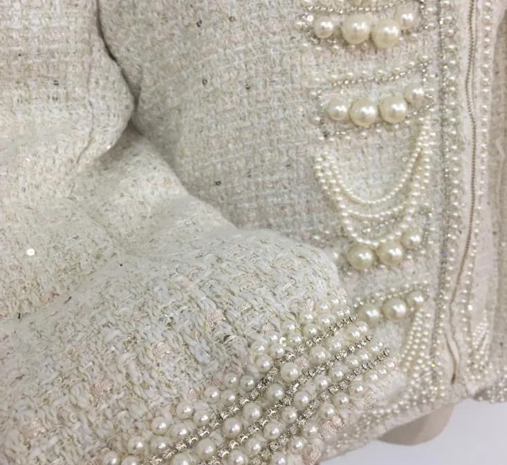 Pearl sequins heavy beaded shoulder pearl tassel jacket women