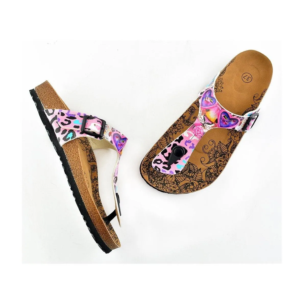 Pink and Purple Colored Leopard Patterned Sandal - CAL513