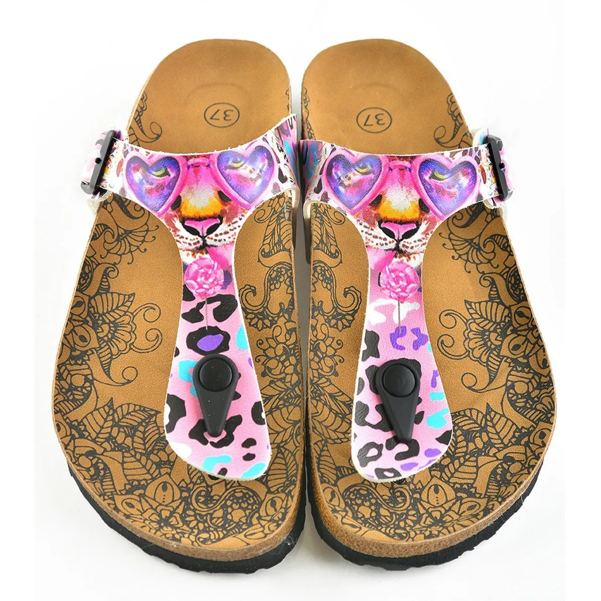 Pink and Purple Colored Leopard Patterned Sandal - CAL513