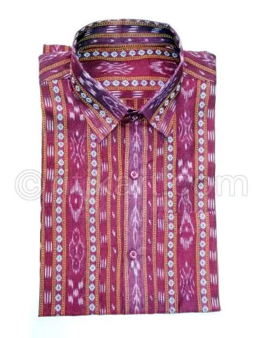 Pink Color Sambalpuri Handloom Cotton Half Shirt