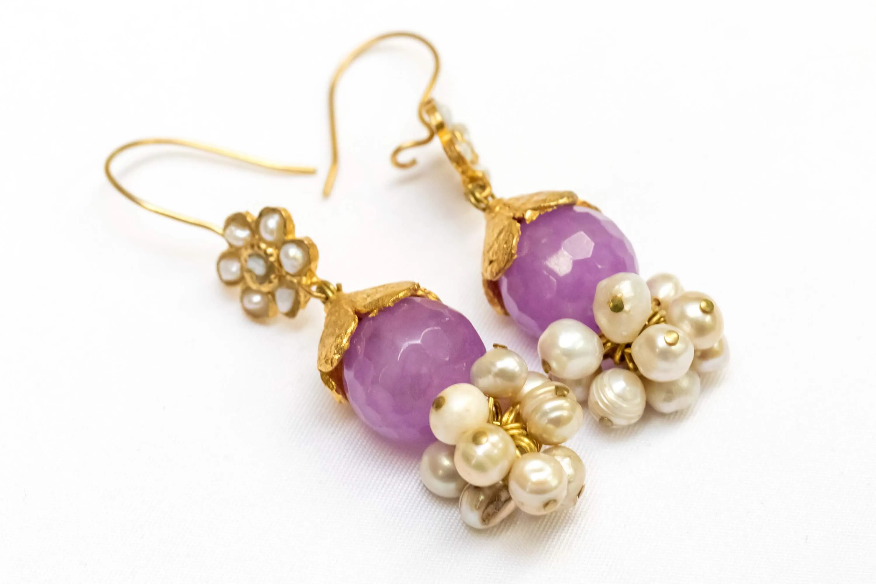 Pink-Purple Gemstone with Pearls