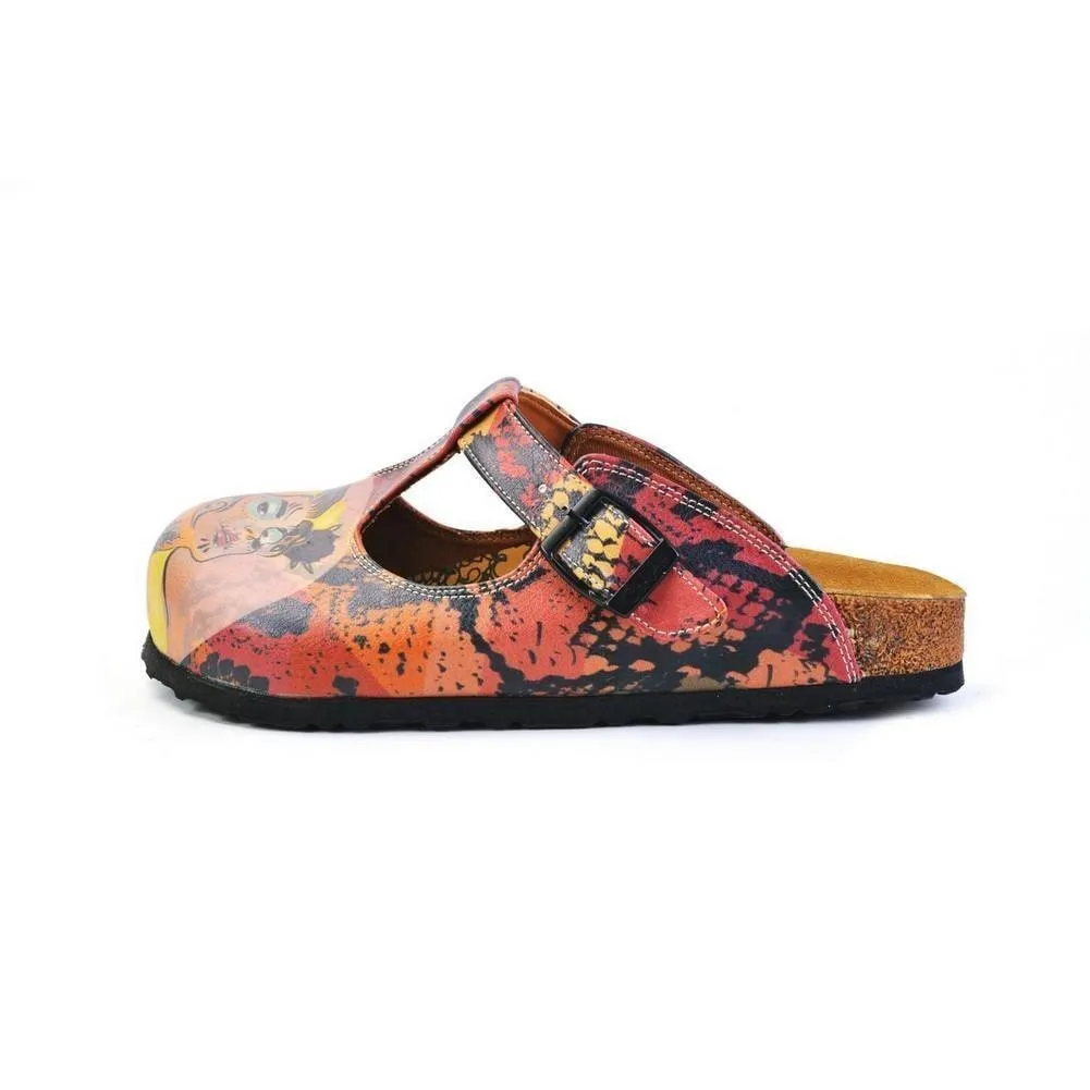 Pink, Red, Yellow Mixed Black Patterned Abstract Women Patterned Clogs - CAL1506