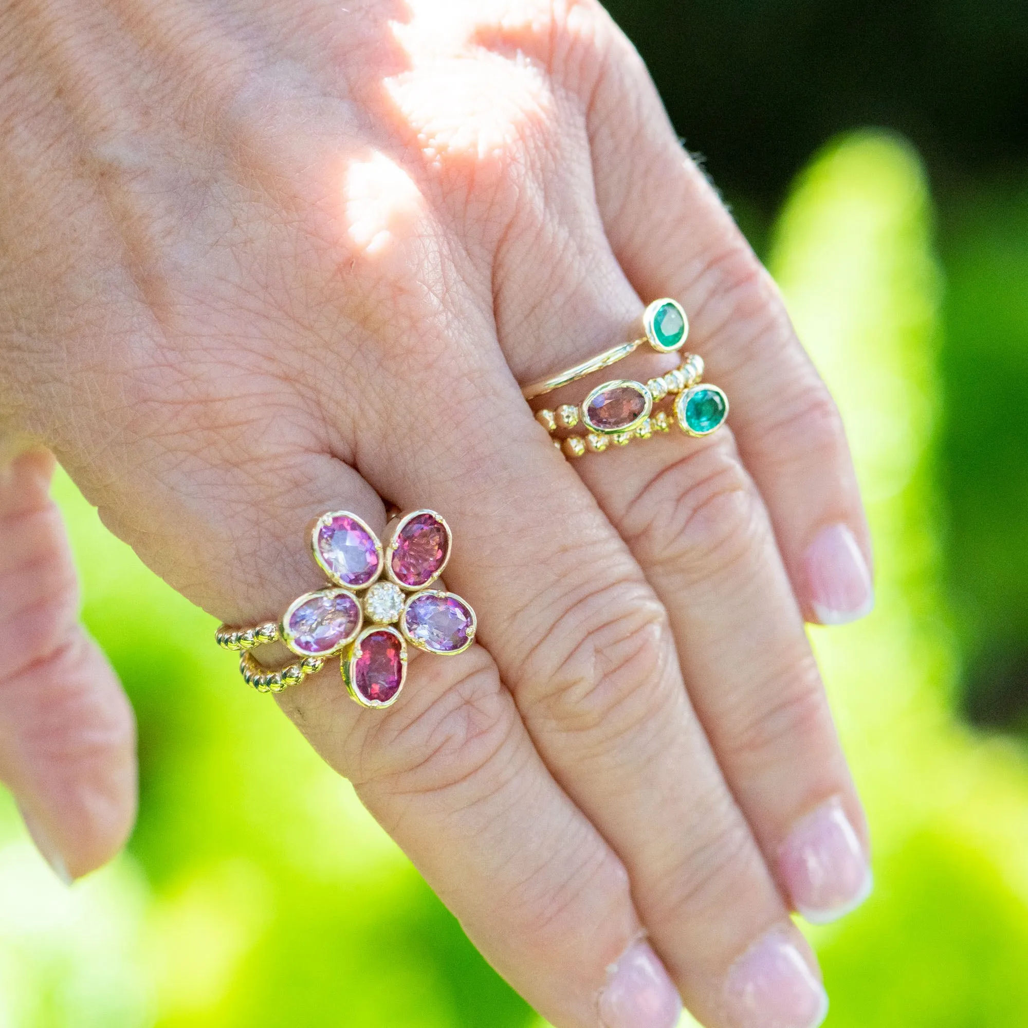 Pink Tourmaline Beaded Stacking Ring