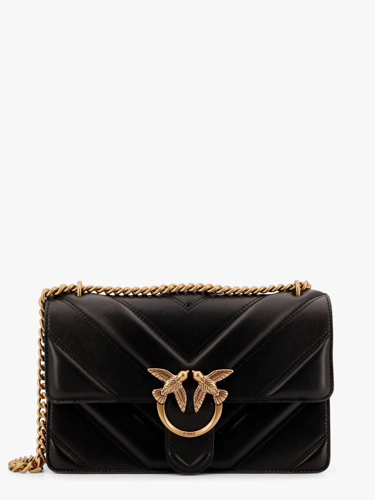 Pinko Love One Classic Matelass�� Leather Shoulder Bag With Love Birds Buckle
