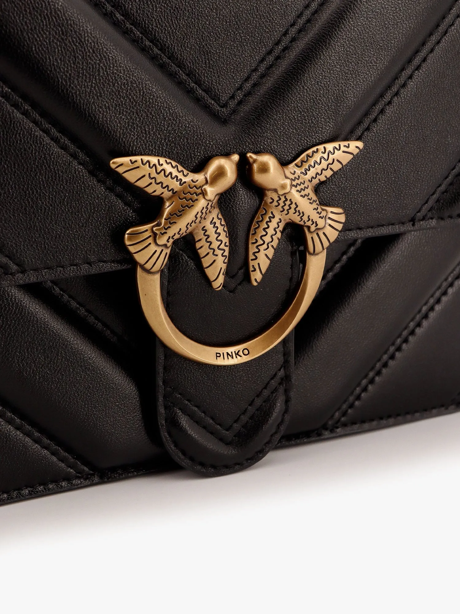 Pinko Love One Classic Matelass�� Leather Shoulder Bag With Love Birds Buckle