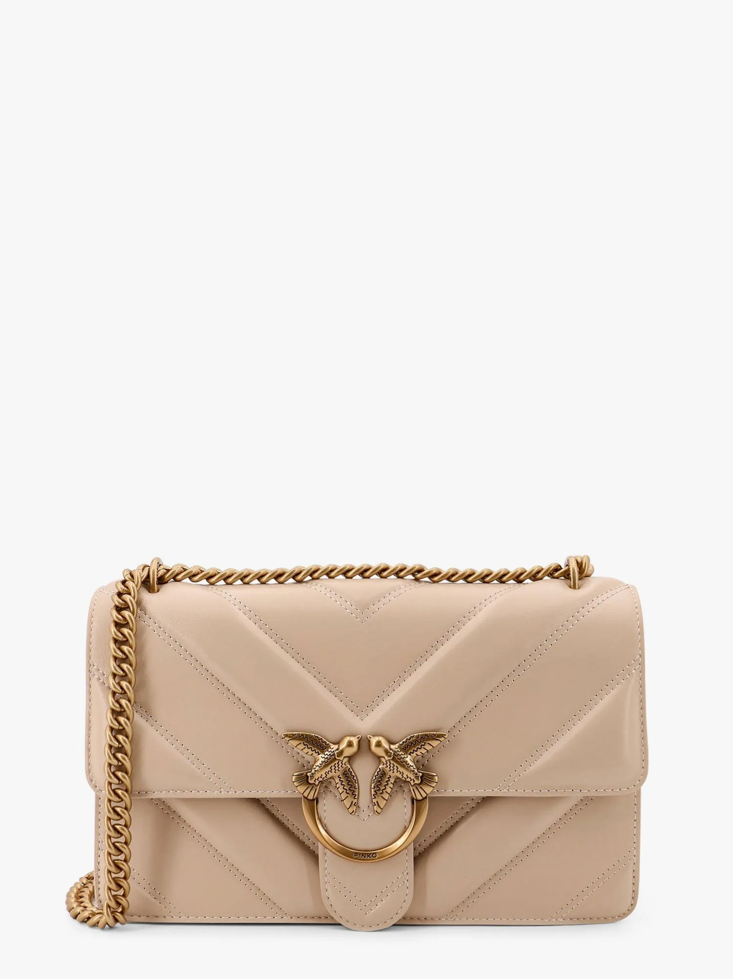 Pinko Love One Classic Matelass�� Leather Shoulder Bag With Love Birds Buckle