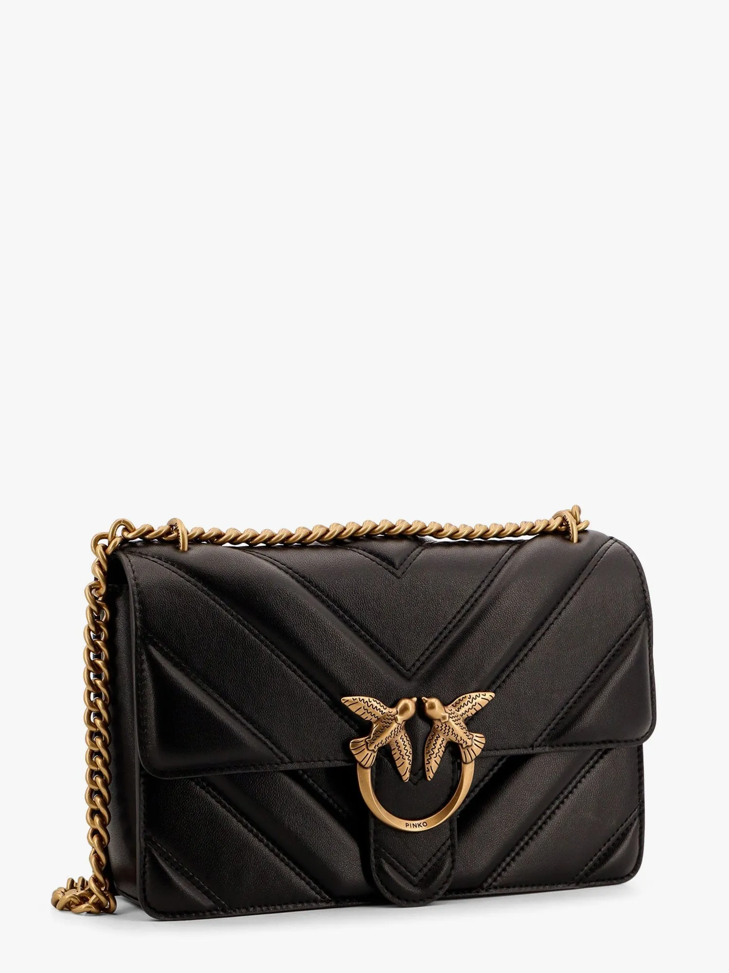 Pinko Love One Classic Matelass�� Leather Shoulder Bag With Love Birds Buckle
