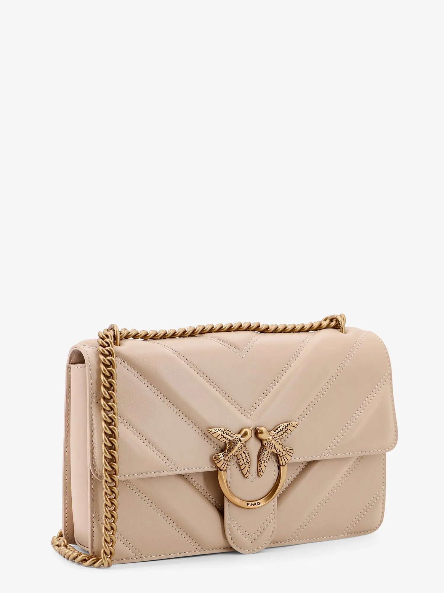 Pinko Love One Classic Matelass�� Leather Shoulder Bag With Love Birds Buckle