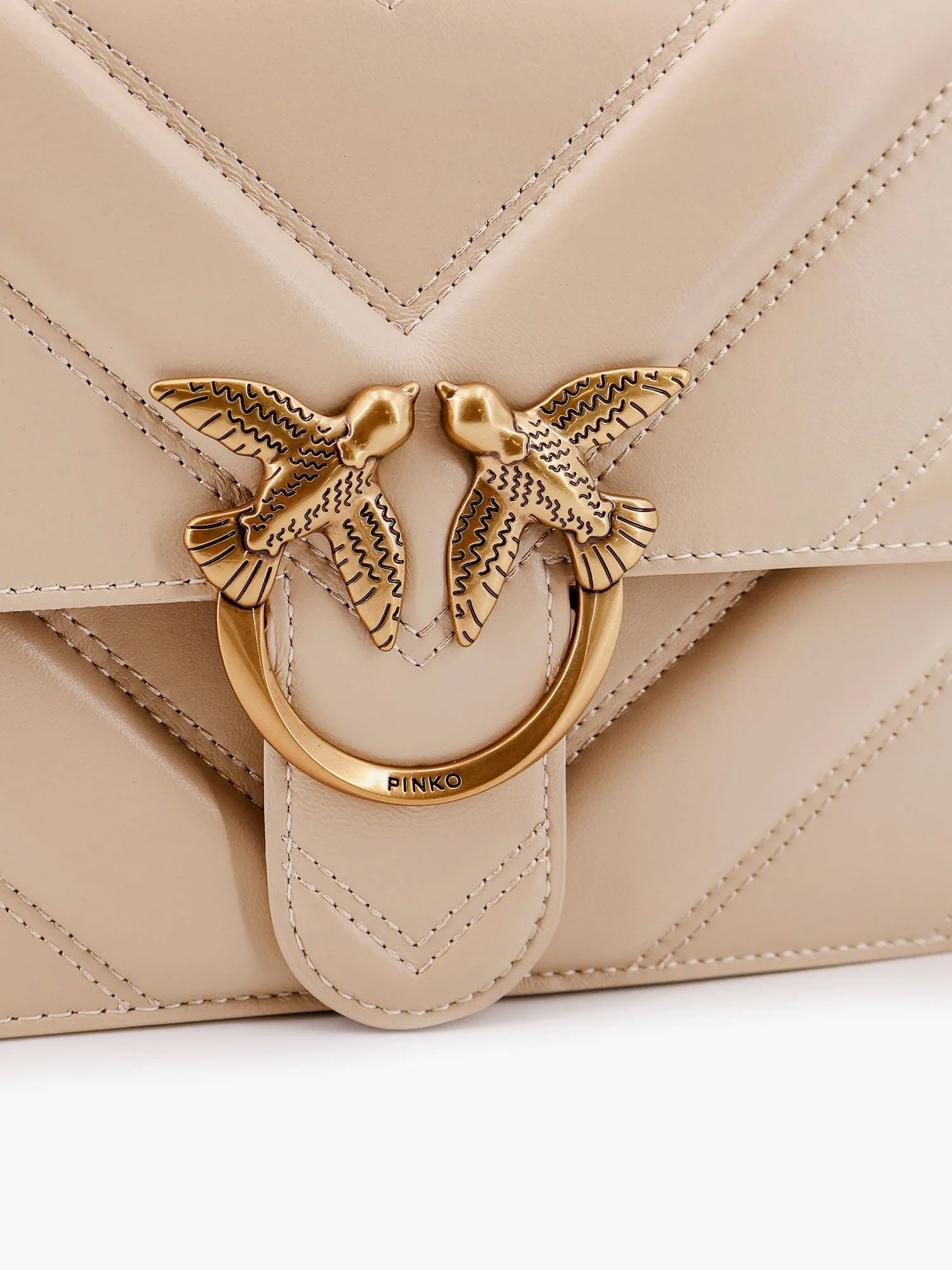 Pinko Love One Classic Matelass�� Leather Shoulder Bag With Love Birds Buckle