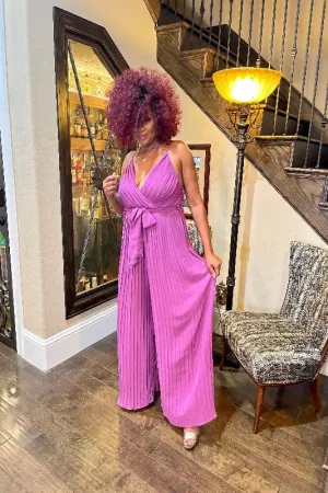 #PLEATED SKINNY STRAP WOVEN JUMPSUIT