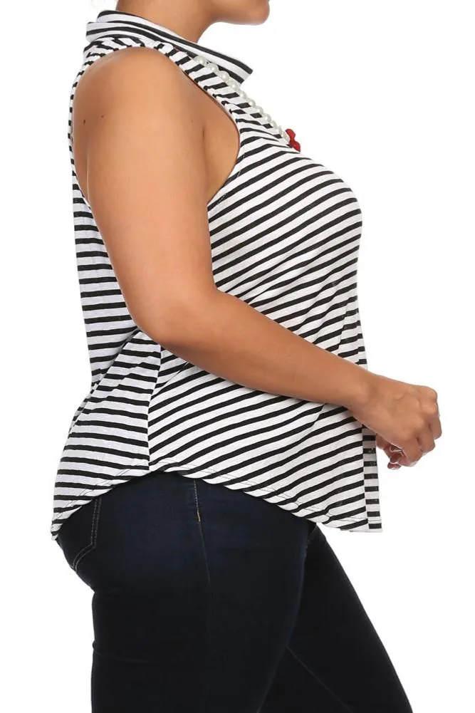 Plus Size Blossoming Striped Mock Turtle Neck top