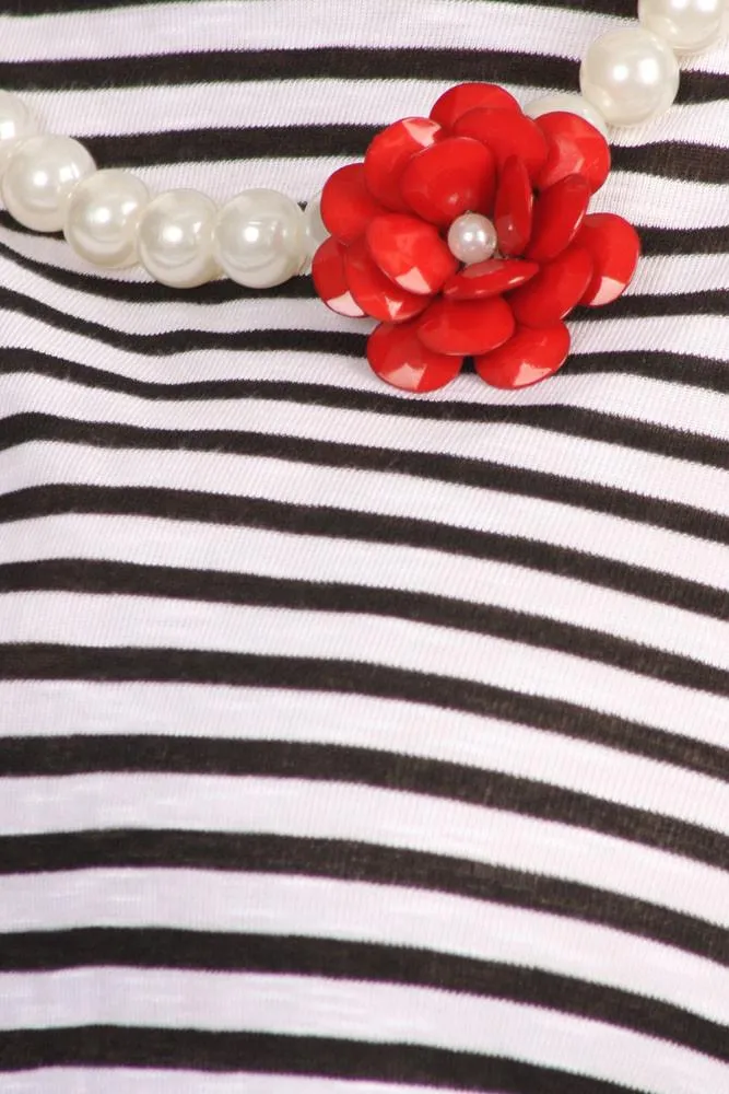 Plus Size Blossoming Striped Mock Turtle Neck top