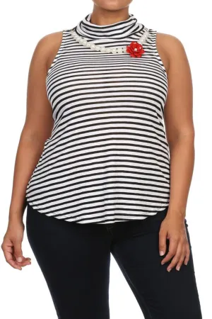 Plus Size Blossoming Striped Mock Turtle Neck top