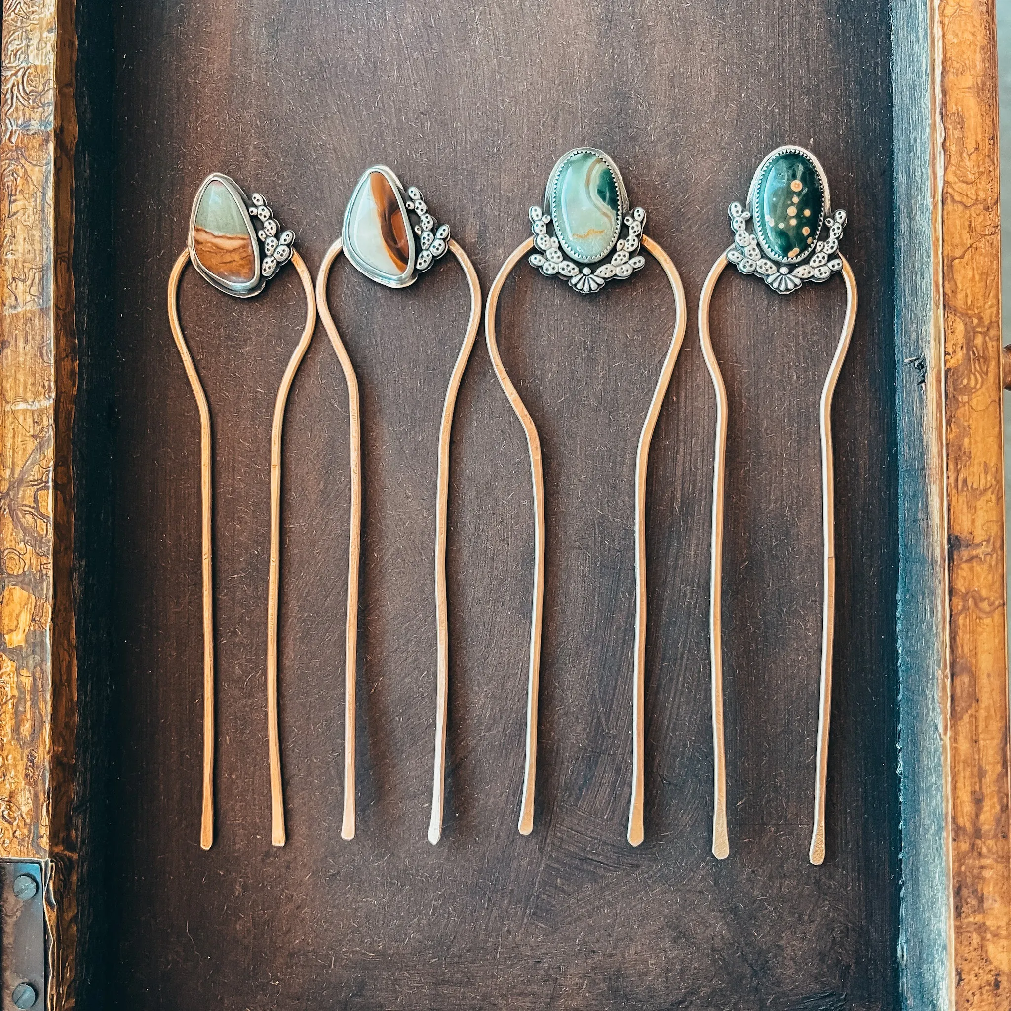 Prickly Pear Ocean Jasper Hairpin #1