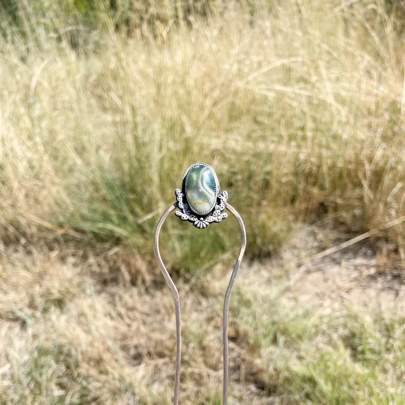 Prickly Pear Ocean Jasper Hairpin #1