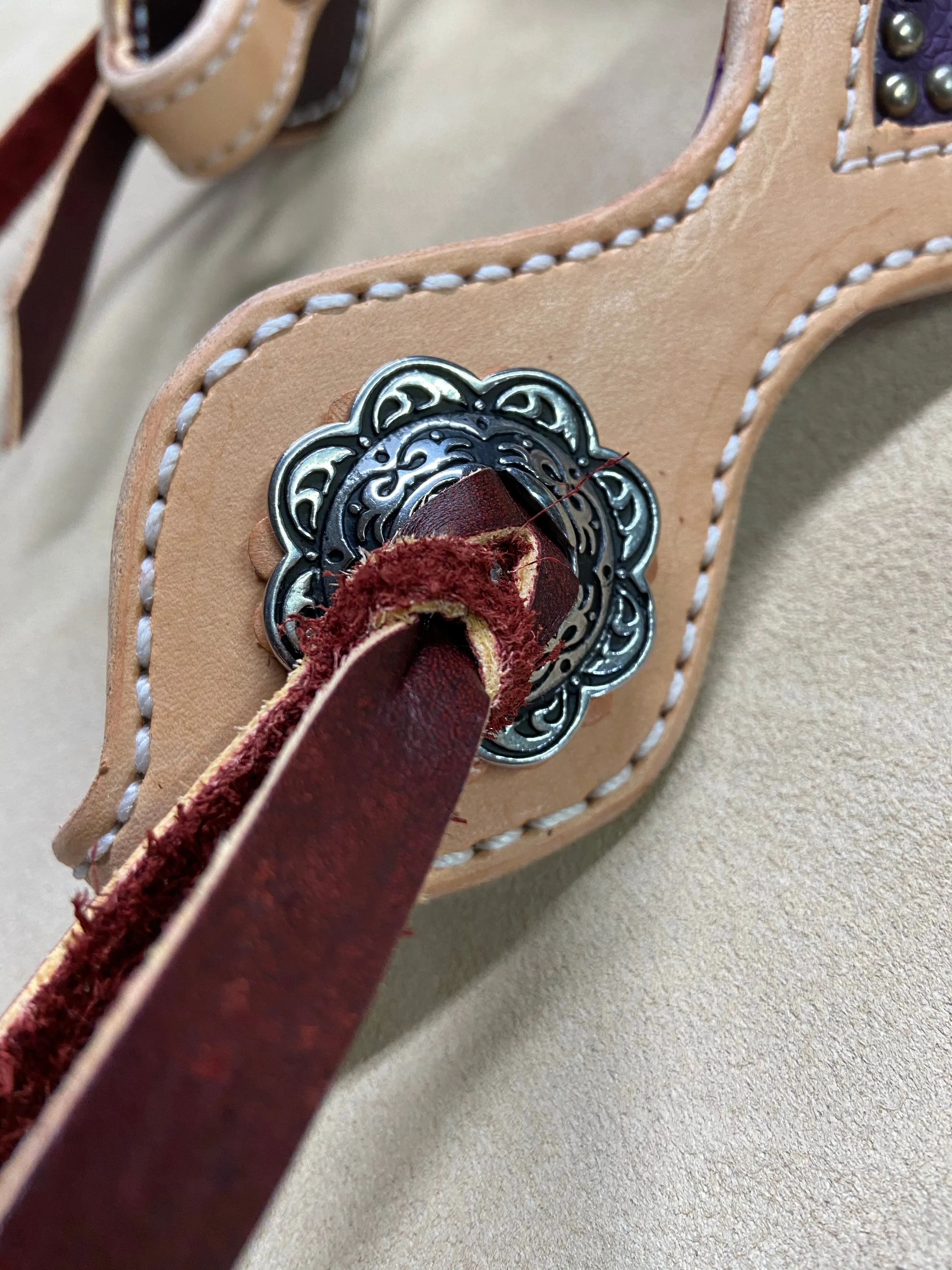 Purple Brow Band Headstall with Beaded Design