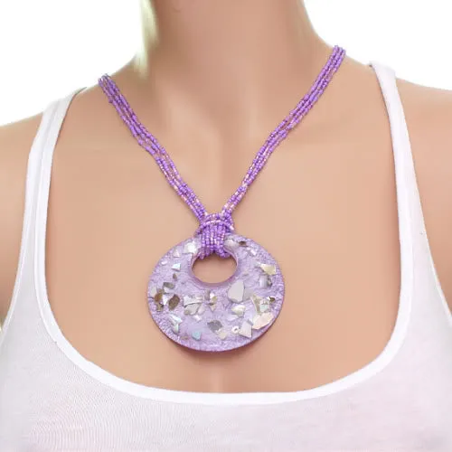 Purple Open Circle Faux Marble Beaded Necklace Set