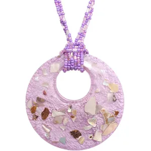 Purple Open Circle Faux Marble Beaded Necklace Set