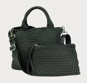 Purse - Lily Woven Tote with Pouch in Army