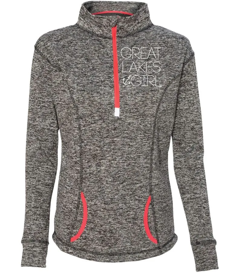 "Great Lakes Girl" Women's 2 Tone Fashion 1/4 Zip Sweatshirt CLEARANCE