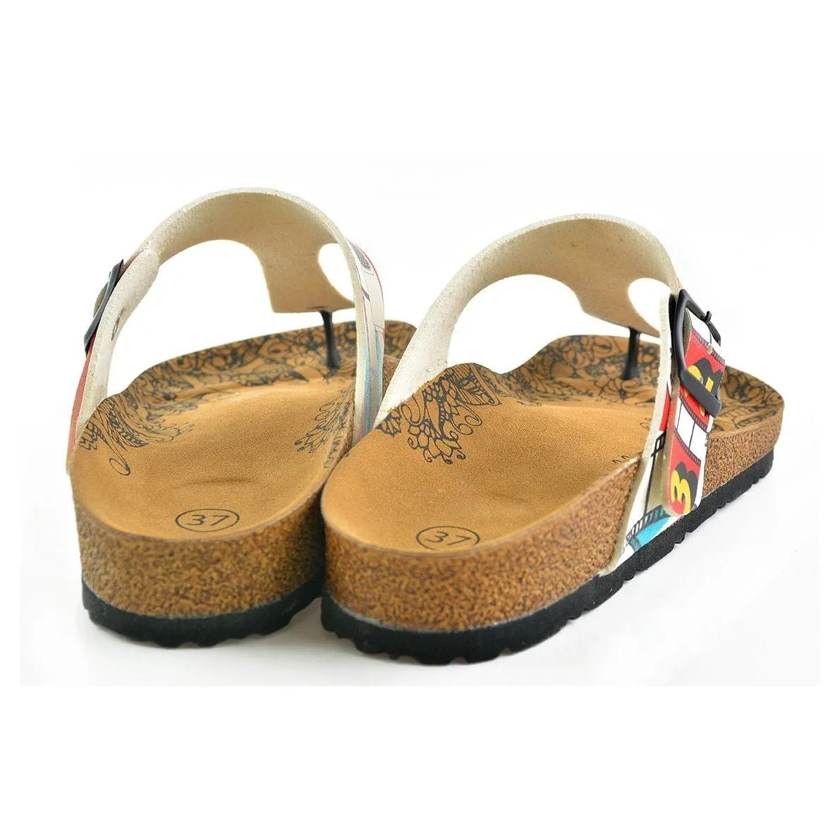 Red, Blue and White Strip and Camera Patterned Sandal - CAL509