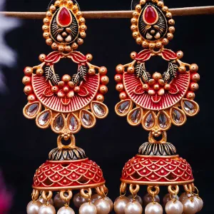 Red Crystal Gold Ethnic Jhumkas